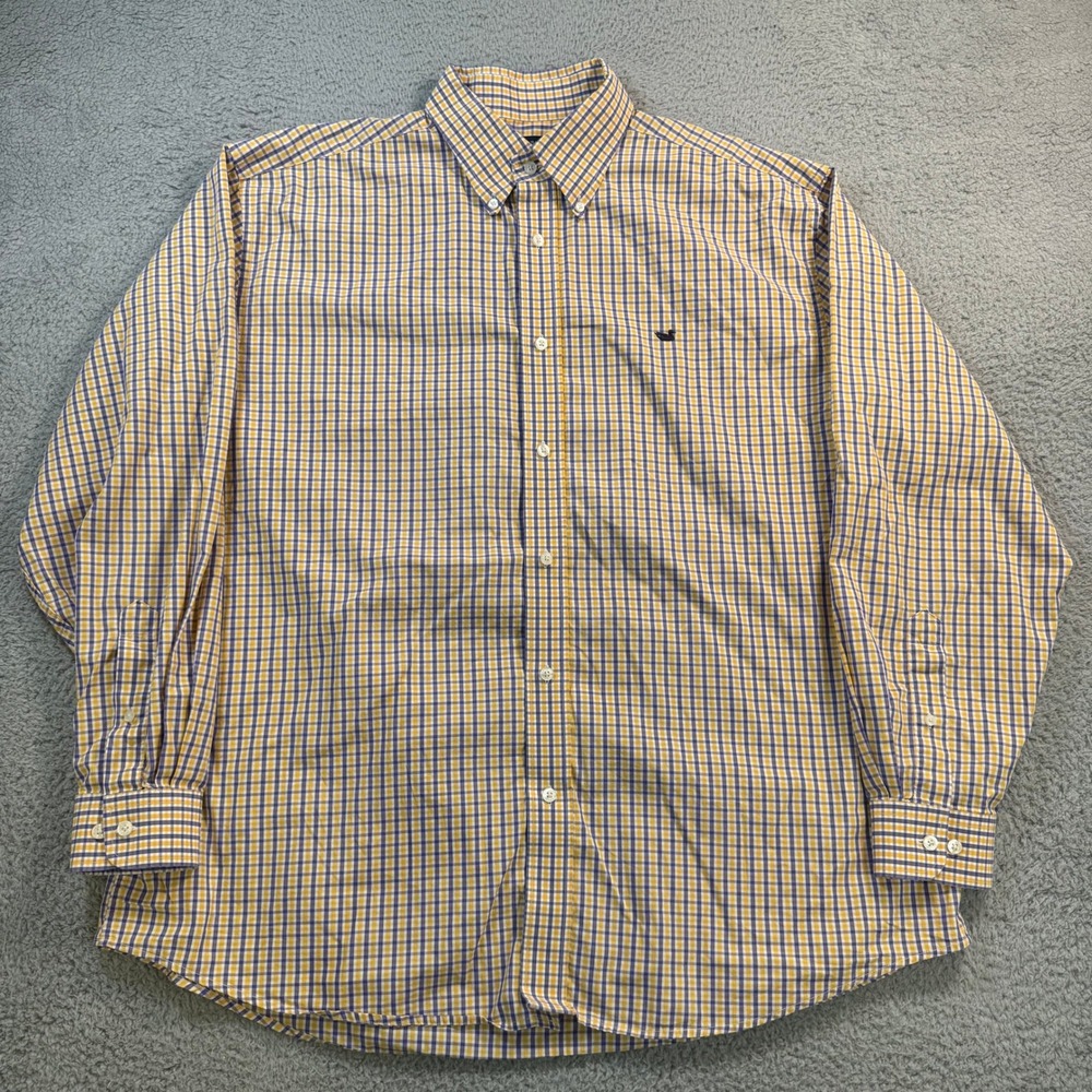 Southern Marsh Mens 2X Gingham Button Down Shirt Purple Yellow Wrinkle Free